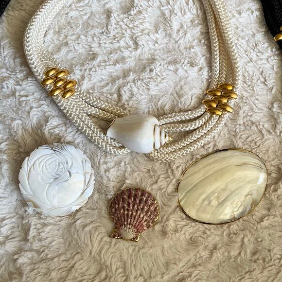 Vintage seashell shell buckle stretch rope belt three belts gold interchangeable - Picture 5 of 11